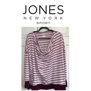 💛 JONES NY Purple / Pink Striped Hooded Sporty Top NWT 1X